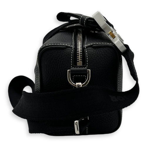 Saddle Crossbody Bag Black in Calfskin, Silver hardware