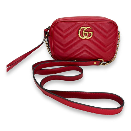 GG Marmont NA Crossbody Bag Red in Calfskin, Gold