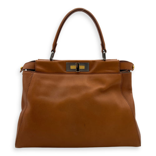 Peekaboo Top handle Bag Medium Brown in Calfskin , Silver Hardware