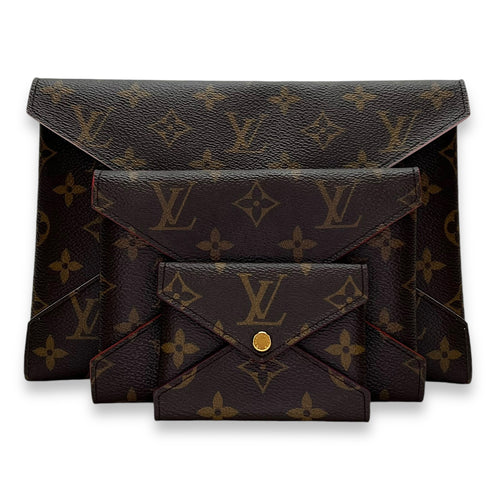 Kirigami Pouch Brown in Monogram Coated Canvas, Gold hardware