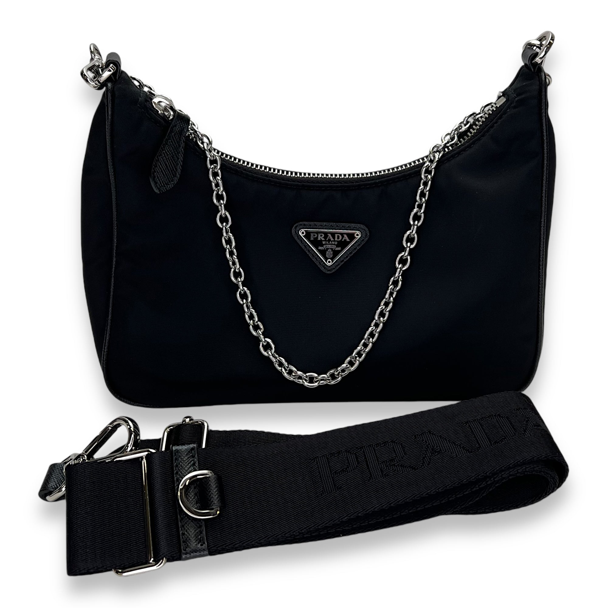 Re-Edition 2005 Crossbody Bag Black in Re-Nylon, Silver hardware