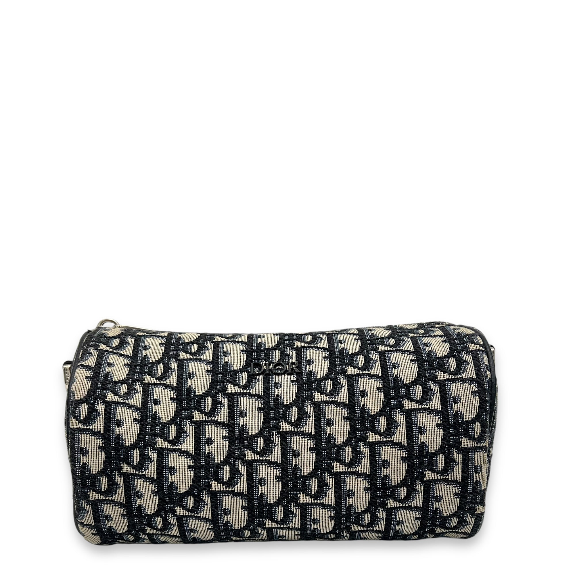 Roller Crossbody Bag Blue in Jacquard, Silver hardware