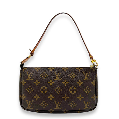 Pochette Brown Shoulder Bag in Monogram Coated Canvas, Gold hardware