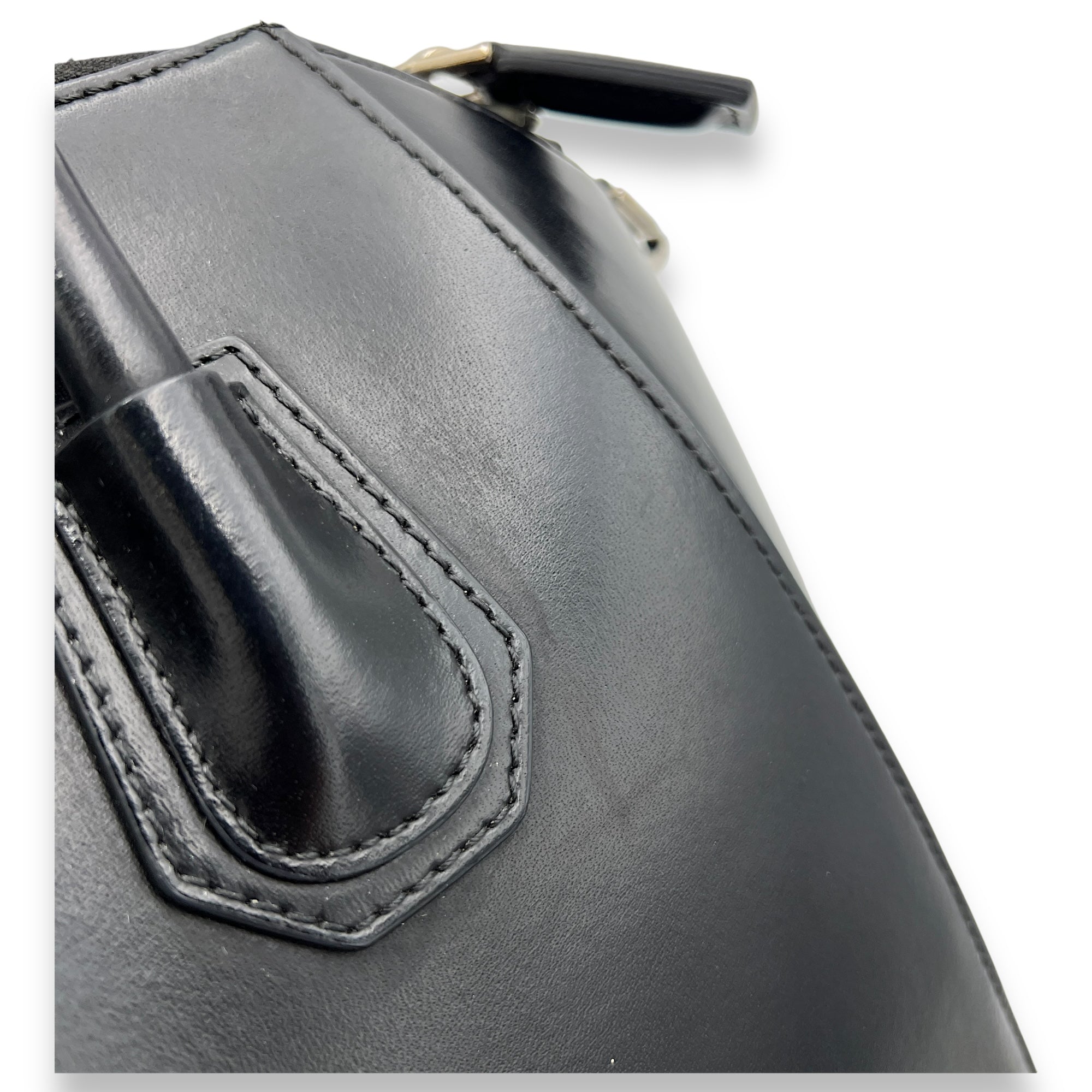 Antigona Small Black Top Handle Bag in Calfskin, Silver hardware