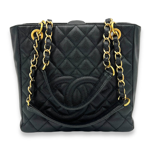 PST Tote Bag Black in Caviar Leather, Gold hardware