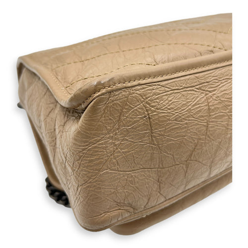 Niki Shoulder Bag Beige in Distressed Leather, Ruthenium hardware