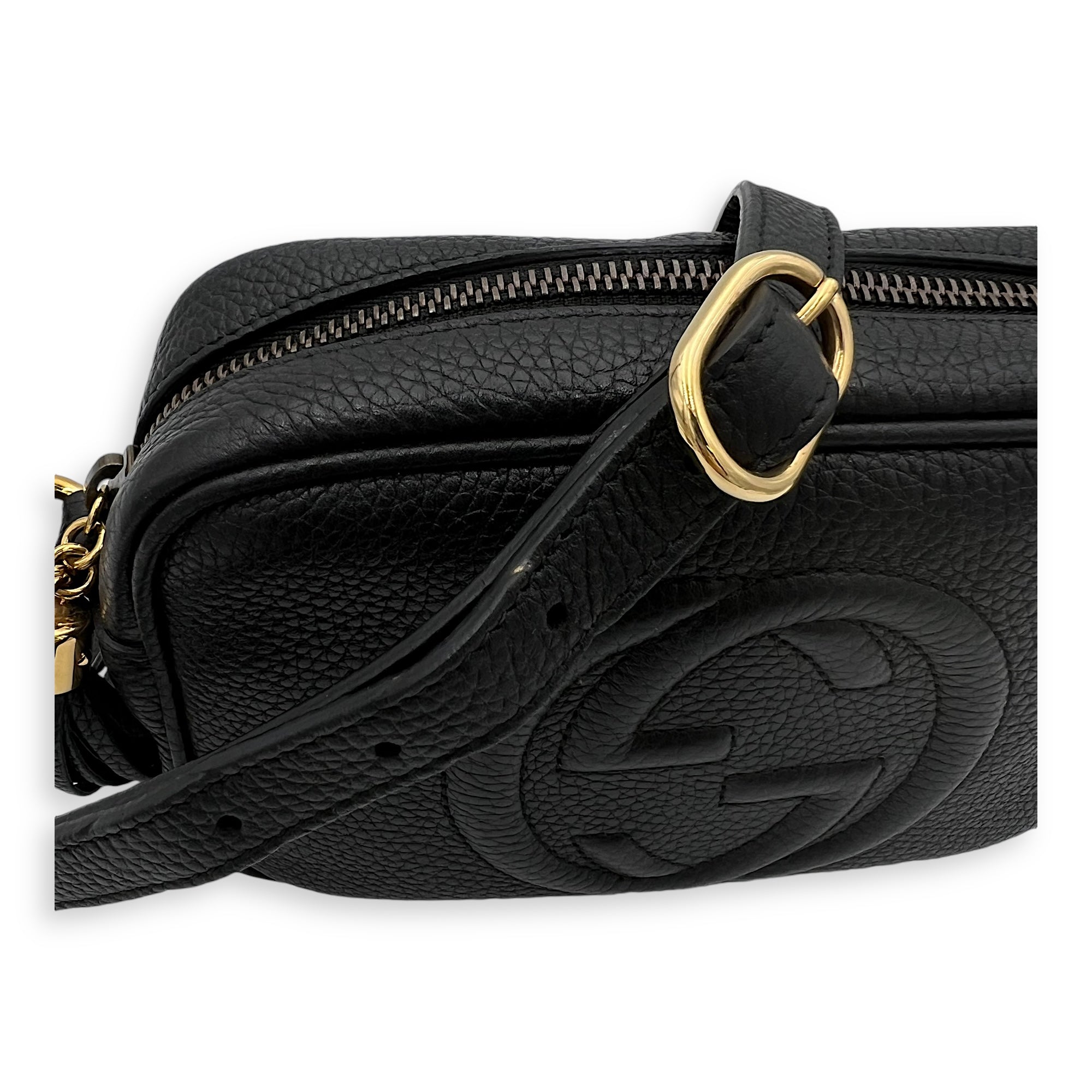 Soho Mini Black Crossbody Bag in Calfskin, Gold hardware