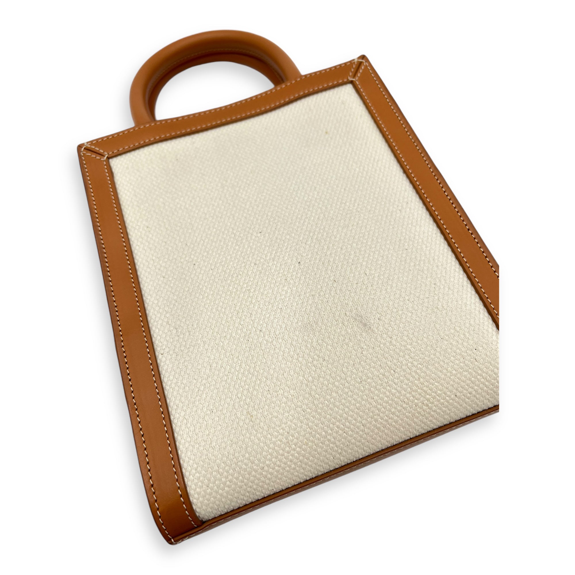 Vertical Top Handle Bag White in Canvas, Gold hardware