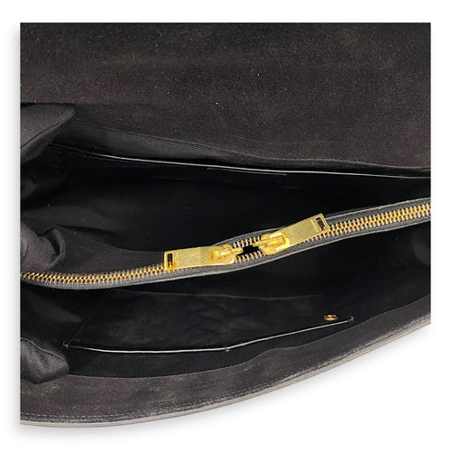 Moujik Top Handle Bag Black in Suede Leather, Gold hardware