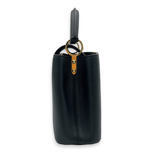 Capucines Top Handle Bag BB Black in Calfskin, Gold hardware