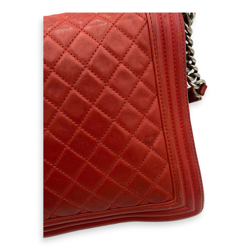 Boy Shoulder Bag Red in Lambskin, Ruthenium hardware