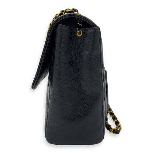 Vintage Square Flap Black Crossbody Bag in Caviar Leather, Gold hardware