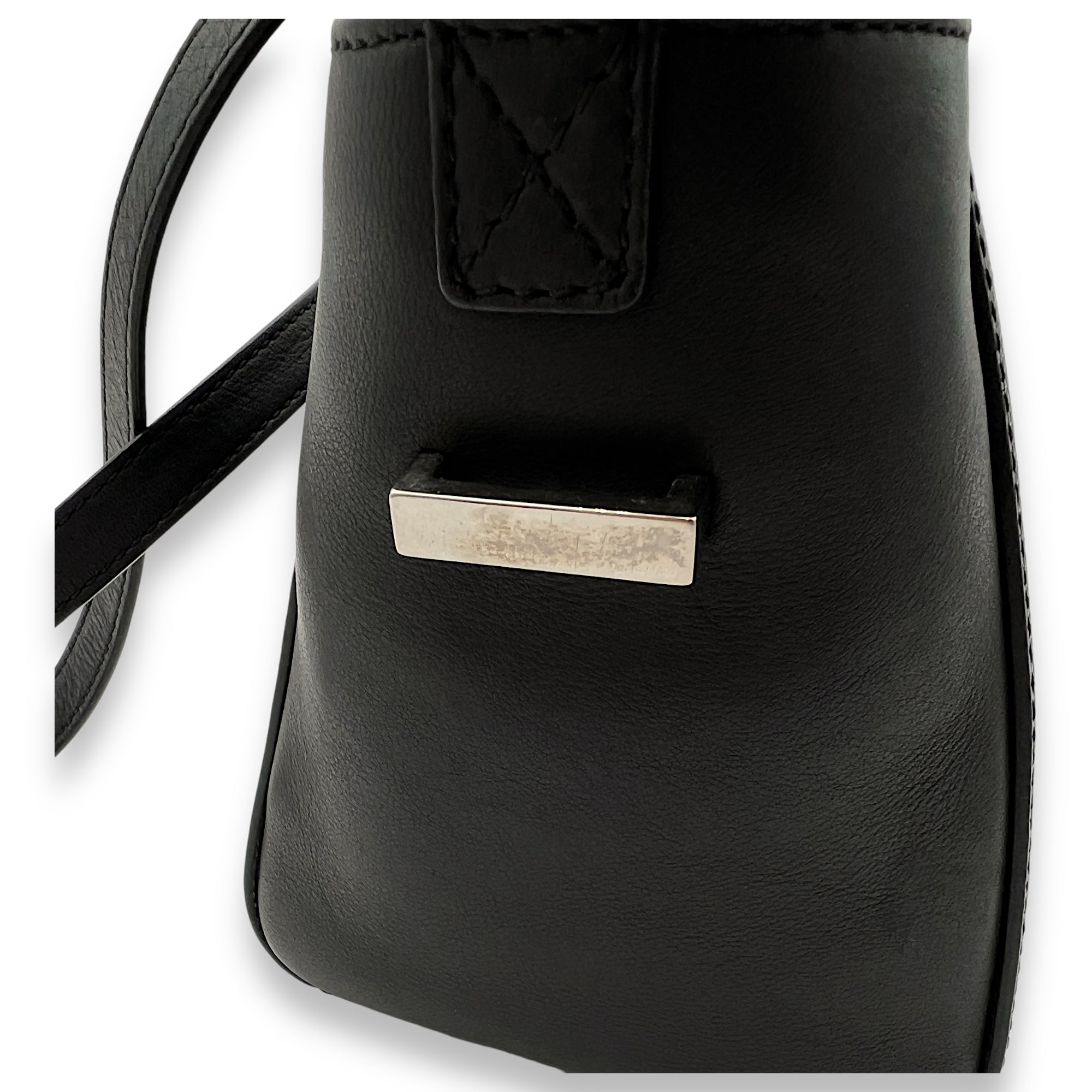 HDG Mini Black Top Handle Bag in Lizard Embossed Calfskin, Silver hardware