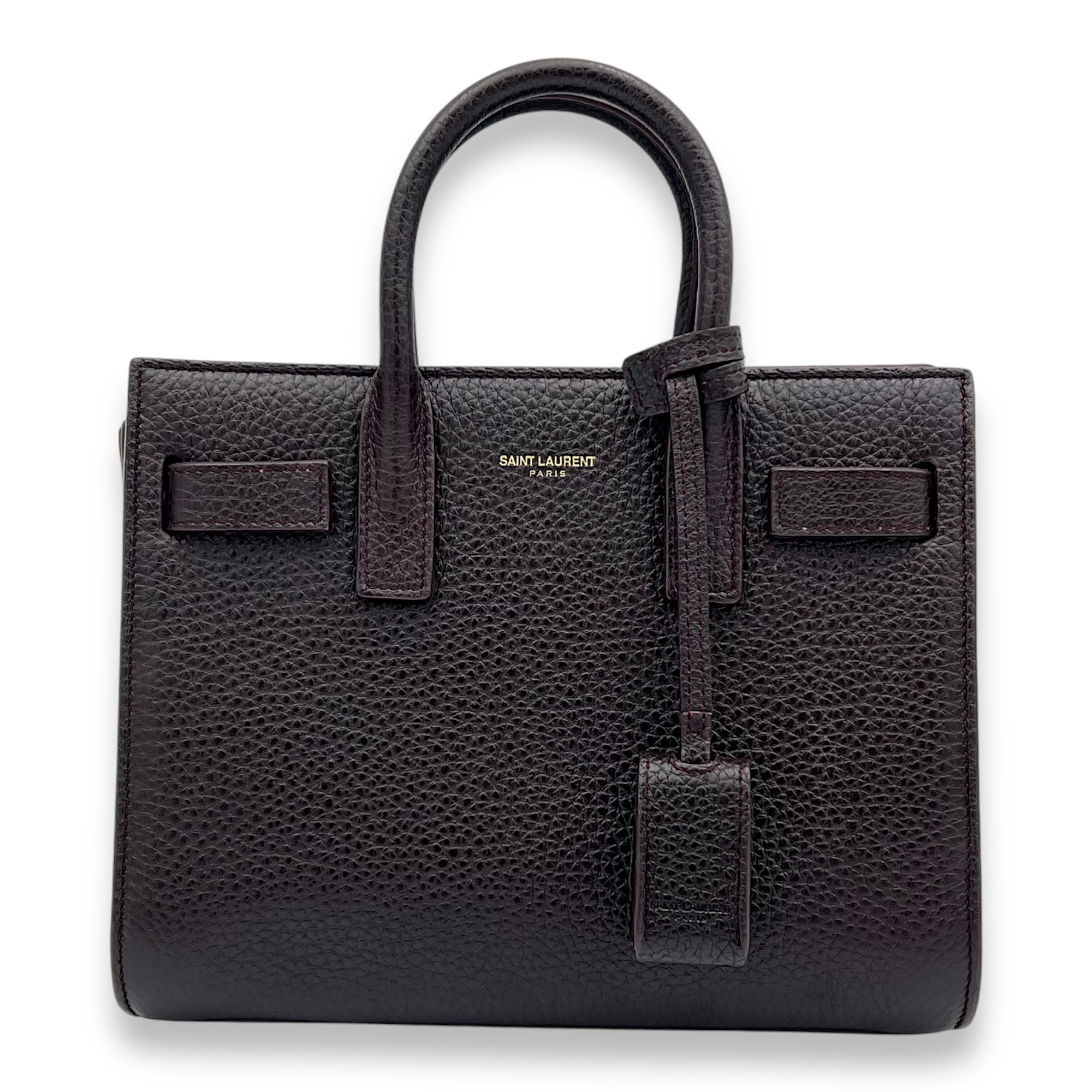 Sac 2 Jours Nano maroon Top Handle Bag in Calfskin, Gold hardware