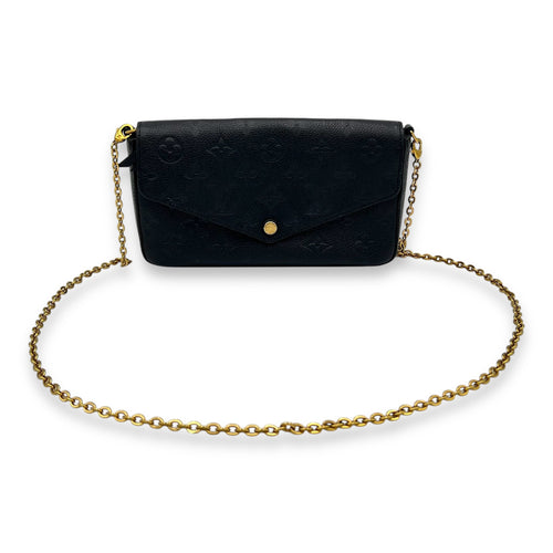 Felicie Wallet On Chain Black in Empreinte Leather, Gold hardware