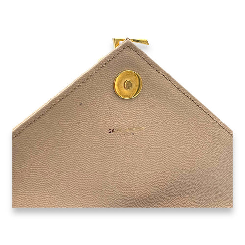 Envelope Large Beige Shoulder Bag in Caviar Leather, Gold hardware