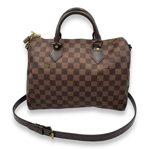 Speedy 30 Damier Ebene Top Handle Bag in Coated Canvas, Gold hardware