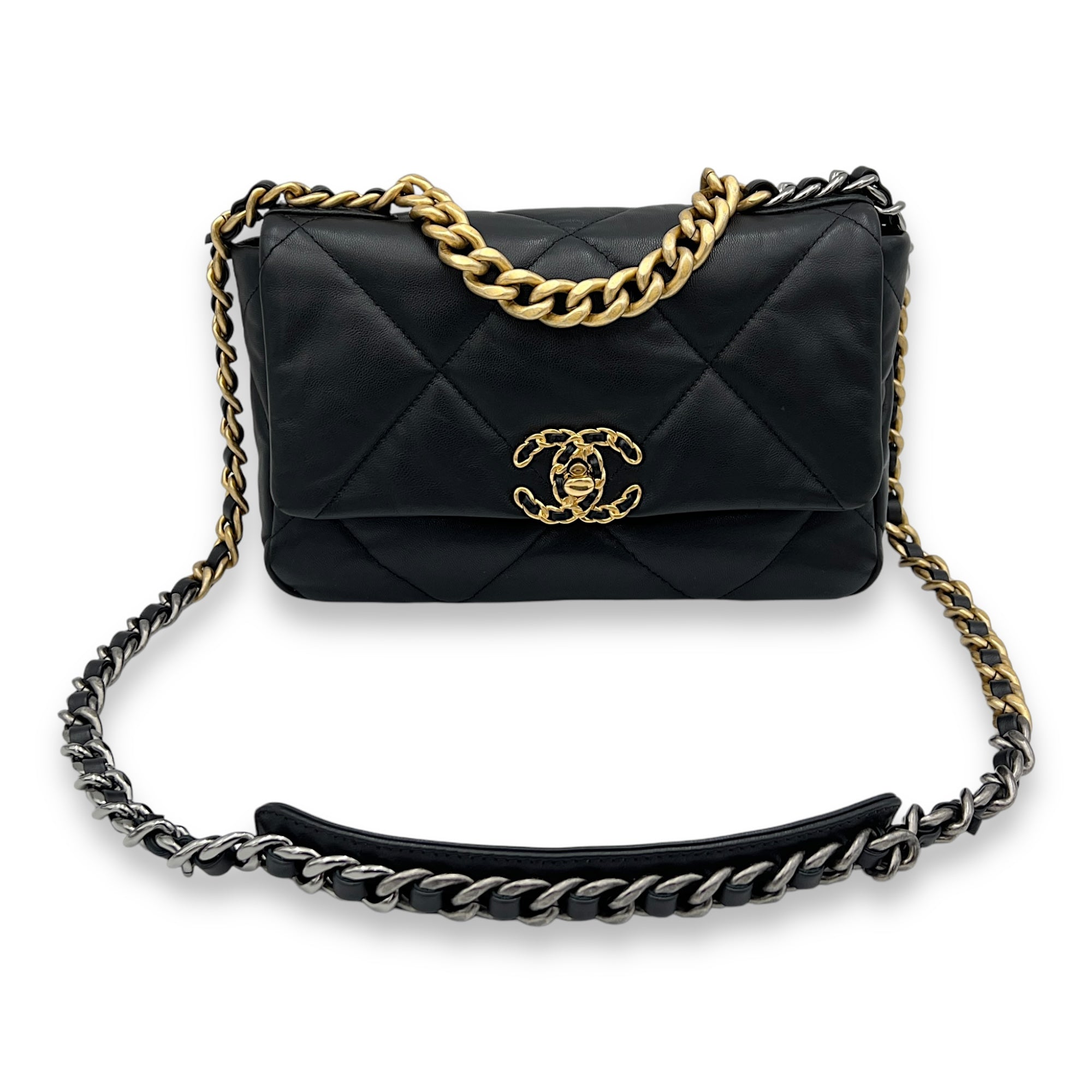 C19 Small Black Shoulder Bag in Lambskin, Mixed hardware