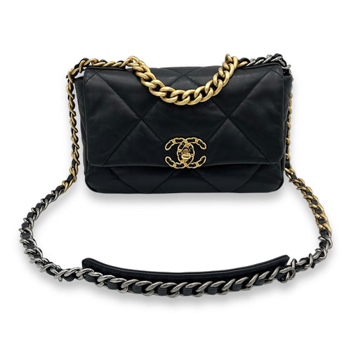 C19 Small Black Shoulder Bag in Lambskin, Mixed hardware