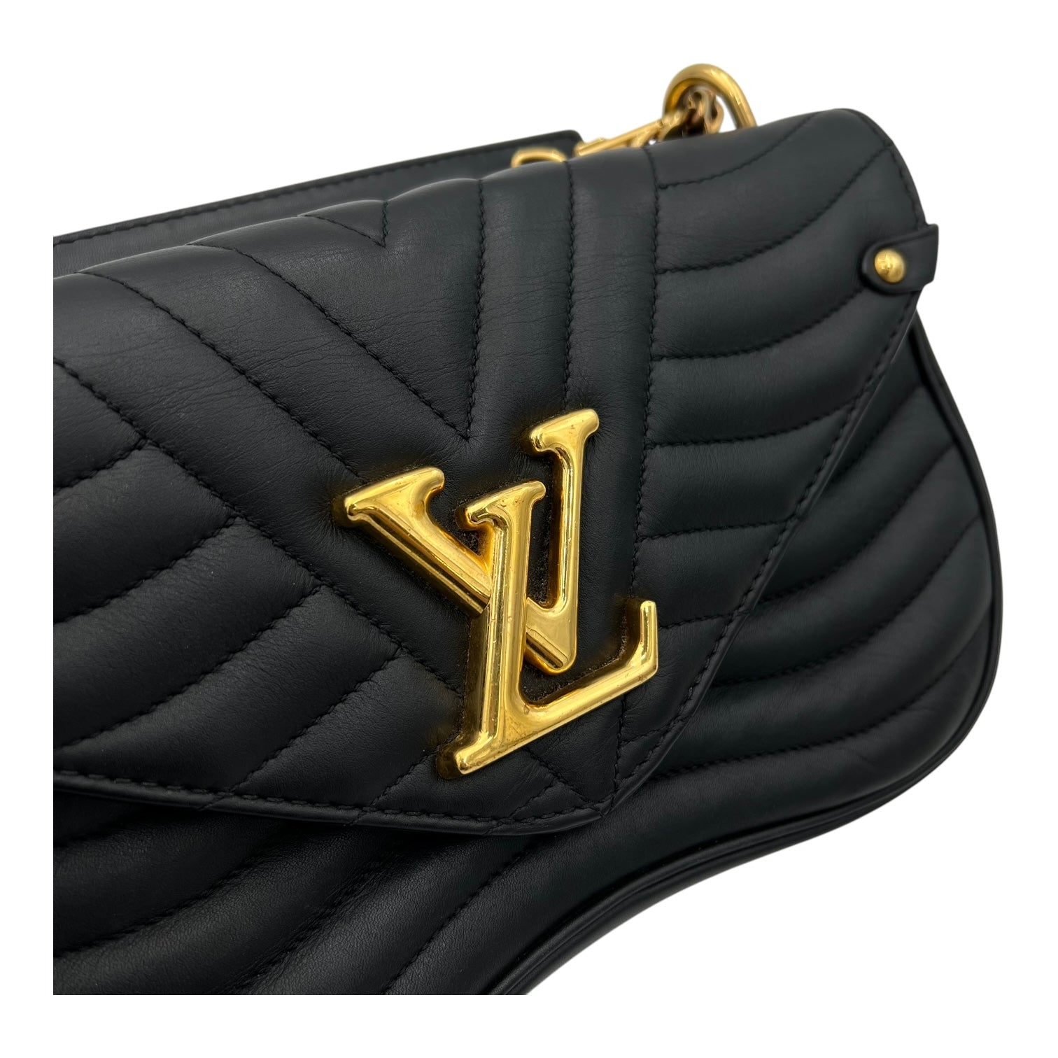 New Wave Shoulder Bag Black in Calfskin, Gold hardware