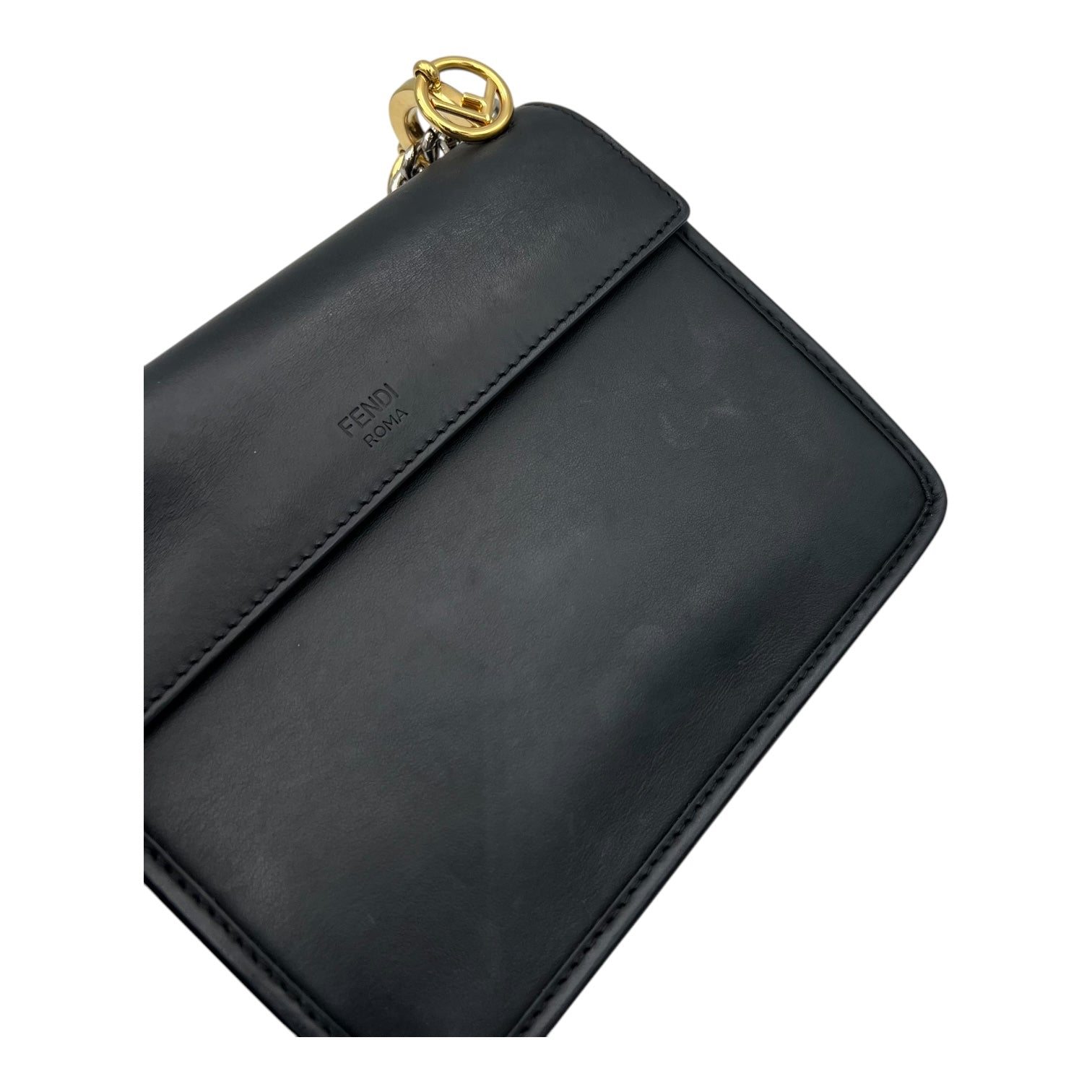 Kan I Black Shoulder Bag in Calfskin, Gold hardware