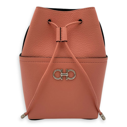 Gancini Bucket Bag Mini Coral in Calfskin, Gold hardware