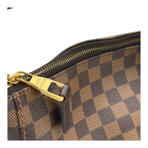 Portobello PM Damier Ebene Shoulder Bag in Coated Canvas, Gold hardware