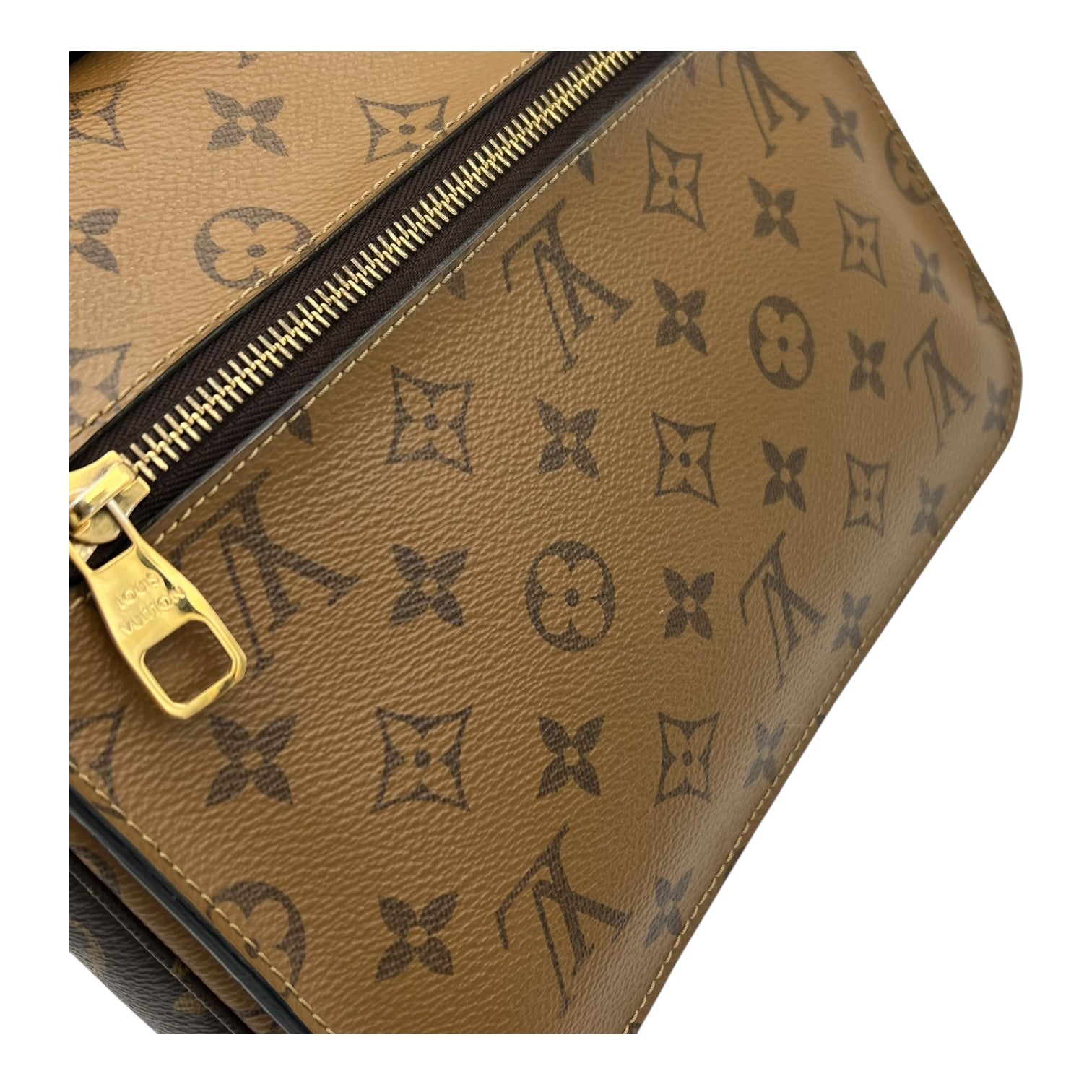 Pochette Metis Top Handle Bag Brown in Monogram Coated Canvas, Gold hardware