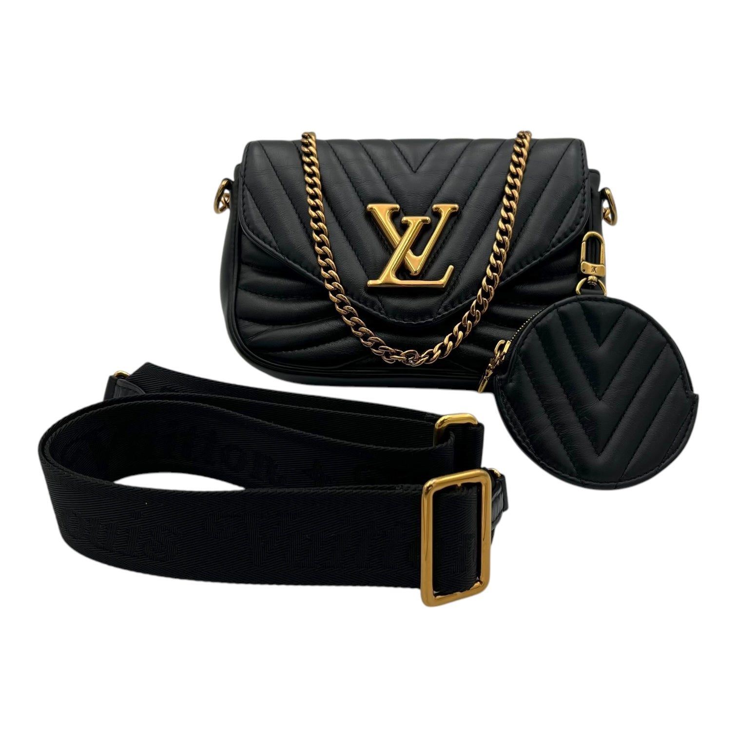 New Wave Shoulder Bag Black in Calfskin, Gold hardware