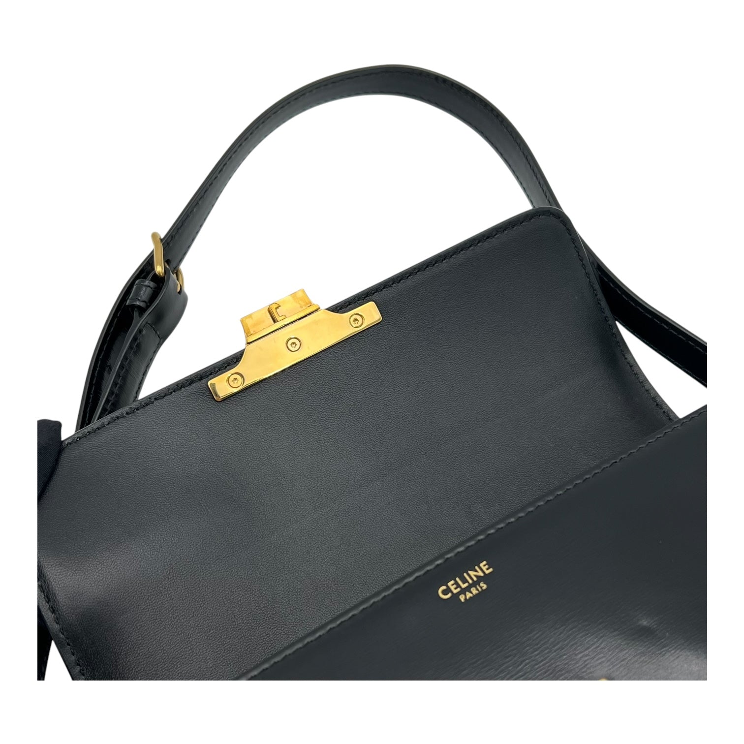 Triomphe Claude Shoulder Bag Black in Calfskin, Gold hardware