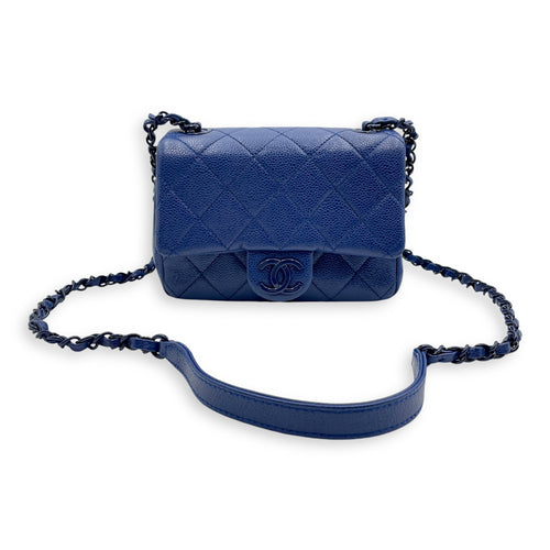 Incognito Flap Mini Blue Crossbody Bag in Caviar, Gold hardware