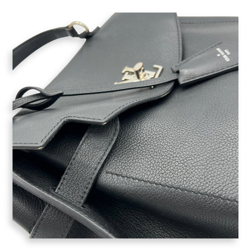 LockMe Ever MM Black Top Handle Bag in Calfskin, Silver hardware