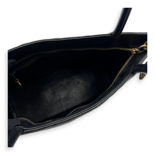 Medallion Top Handle Bag Black in Caviar Leather, Gold hardware