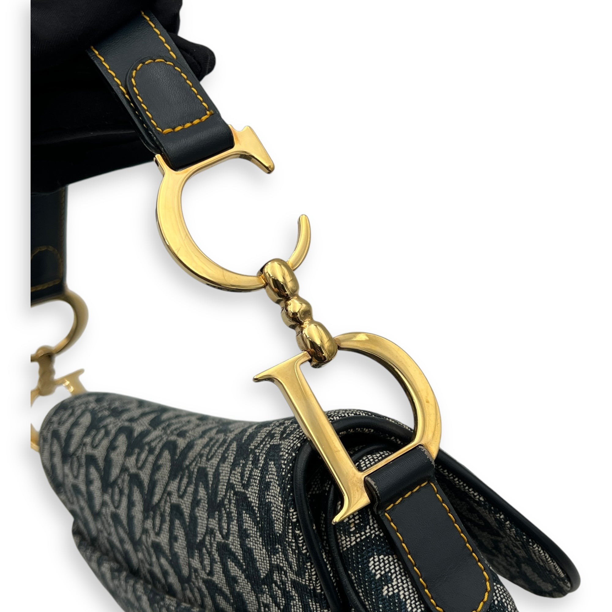 Saddle Shoulder Bag Blue in Jacquard, Gold hardware