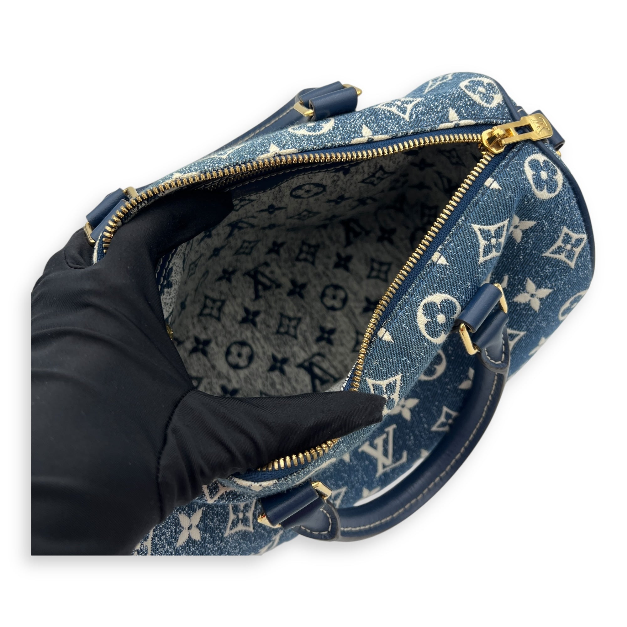 Speedy Top Handle Bag 30 Blue in Denim, Gold hardware