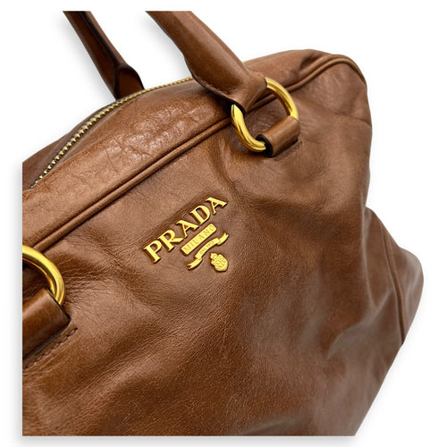 Boston Top Handle Bag Brown in Calfskin, Gold hardware