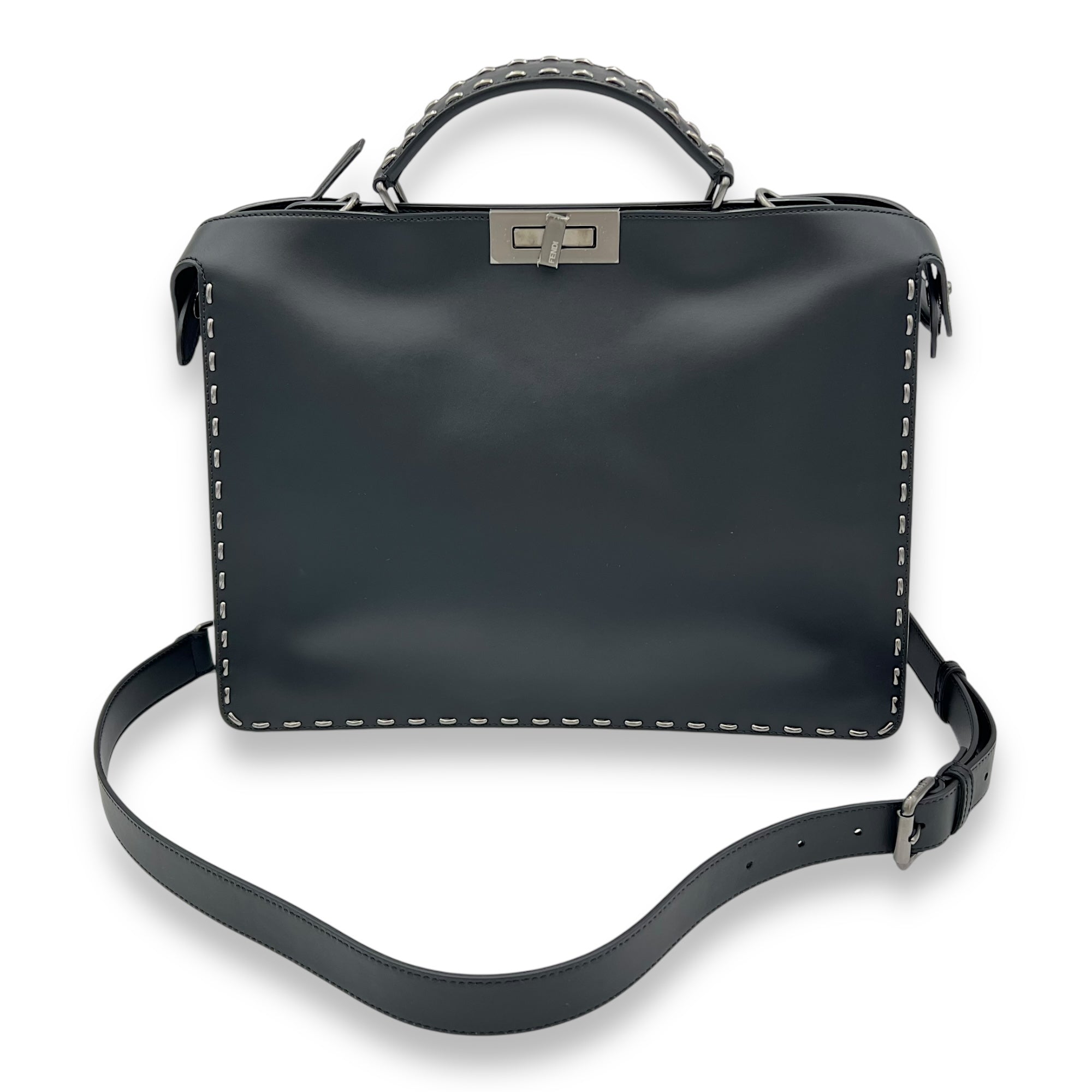 Peekaboo Top Handle Bag Black in Calfskin, Silver hardware