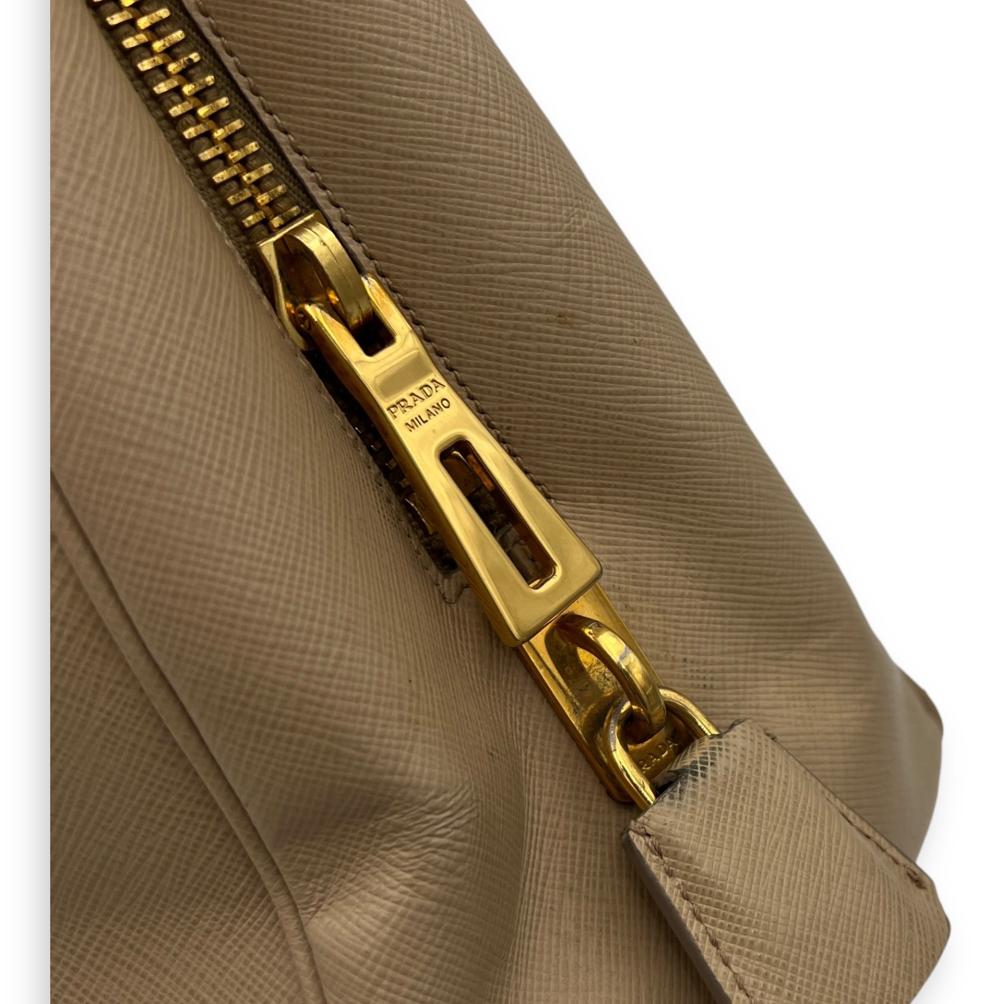 Triangle Top Handle Bag Beige in Calfskin, Gold hardware