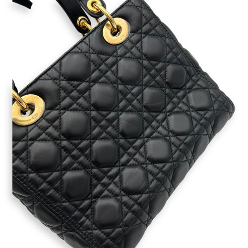 Lady Dior Medium Black Top Handle Bag in Lambskin, Gold hardware