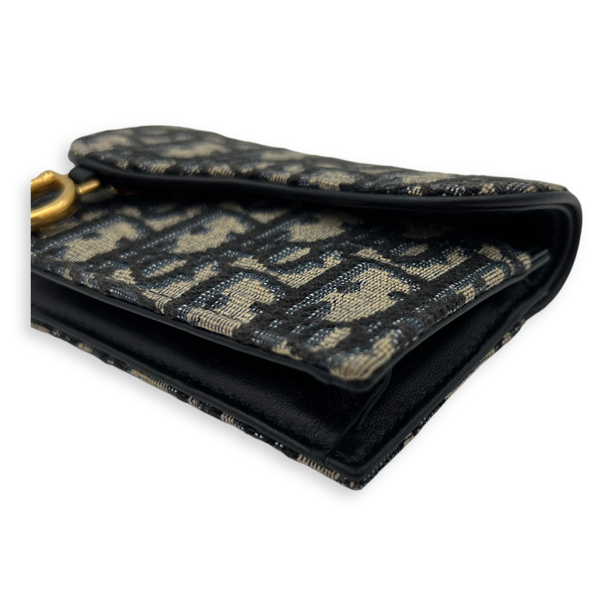 Saddle Wallet Blue in Jacquard, Gold hardware