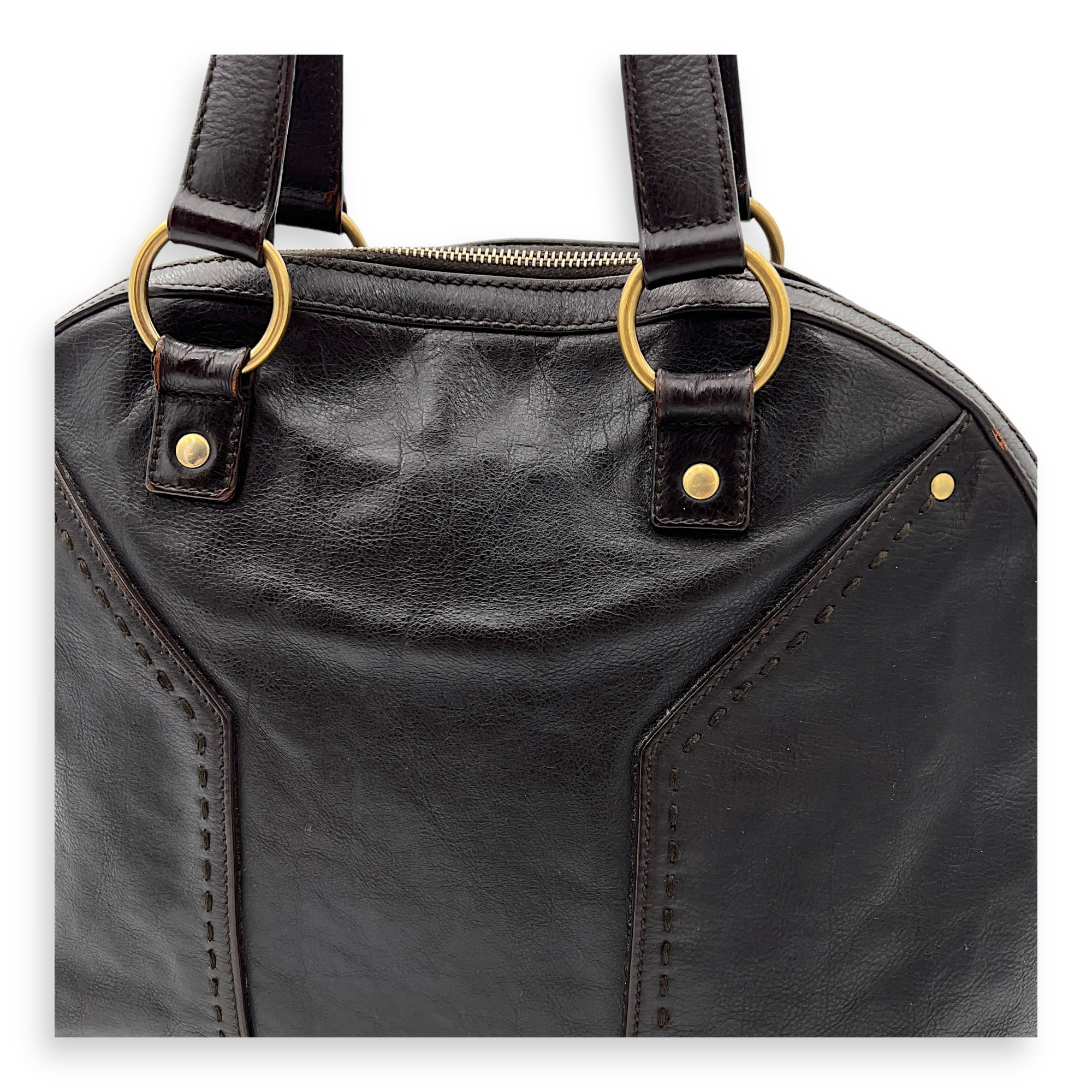 Muse Shoulder Bag Brown in Calfskin, Gold hardware