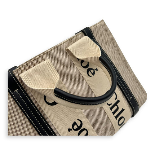 Woody Small White Top Handle Bag in Canvas