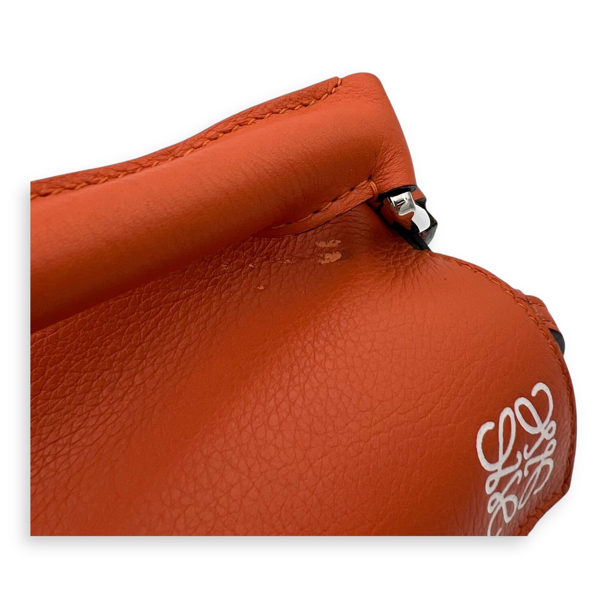 Puzzle Medium Orange Top Handle Bag in Calfskin, Silver hardware