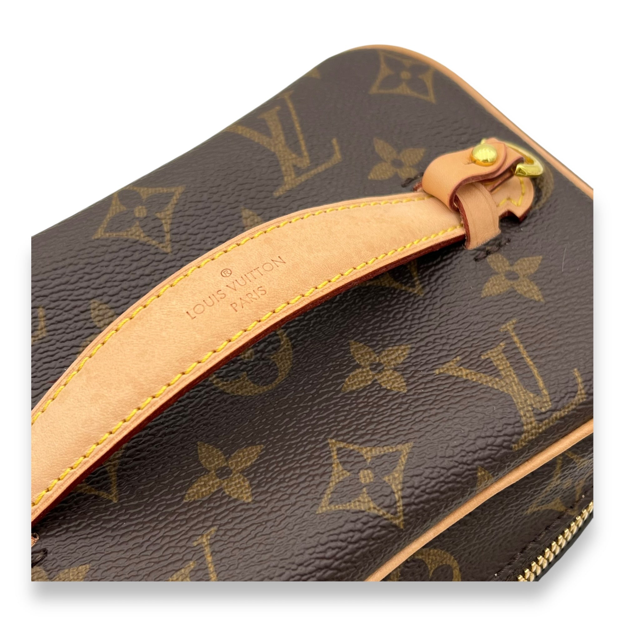 Nice Mini Brown Top Handle Bag in Monogram Coated Canvas, Gold hardware