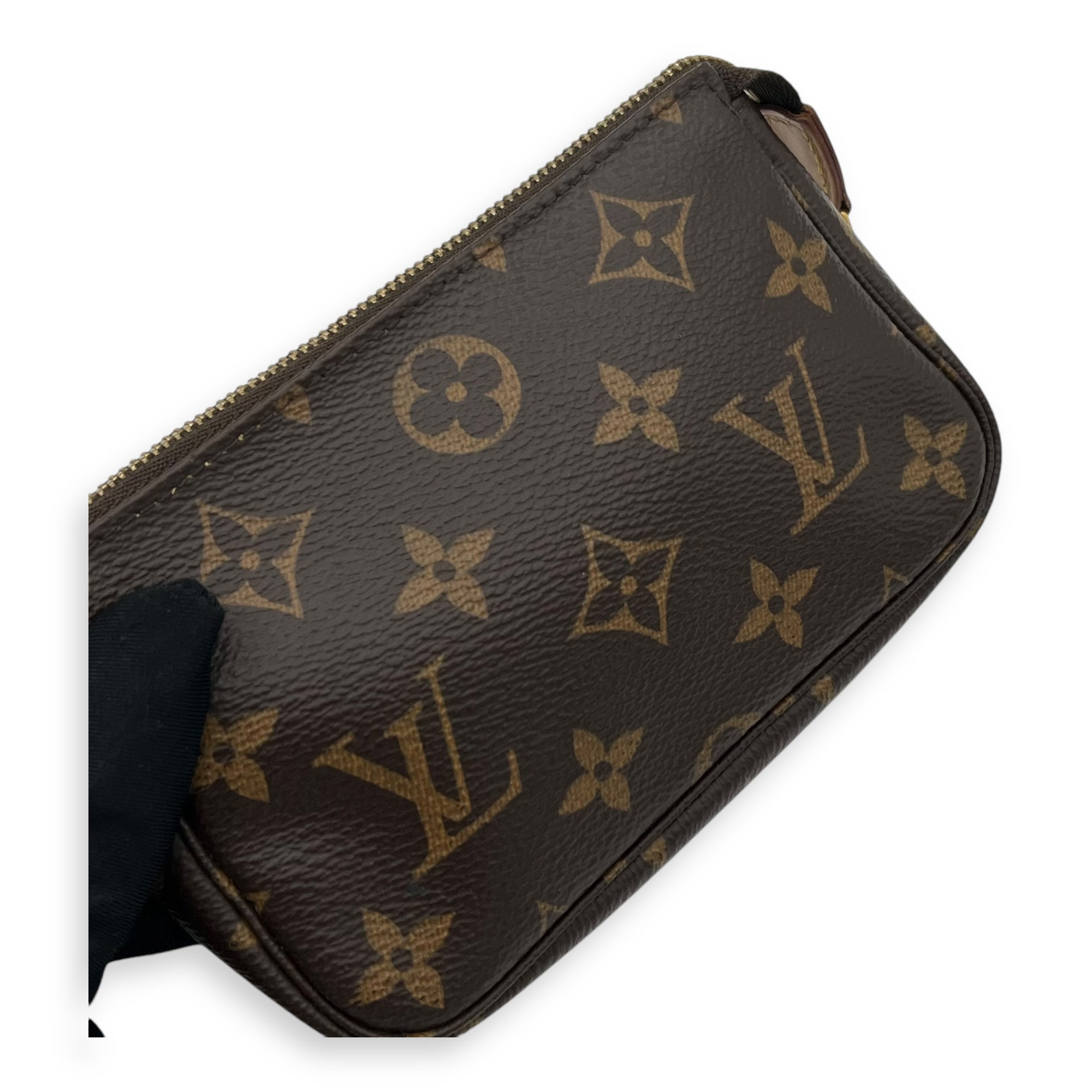 Pochette Pouch Mini Brown in Monogram Coated Canvas, Gold hardware