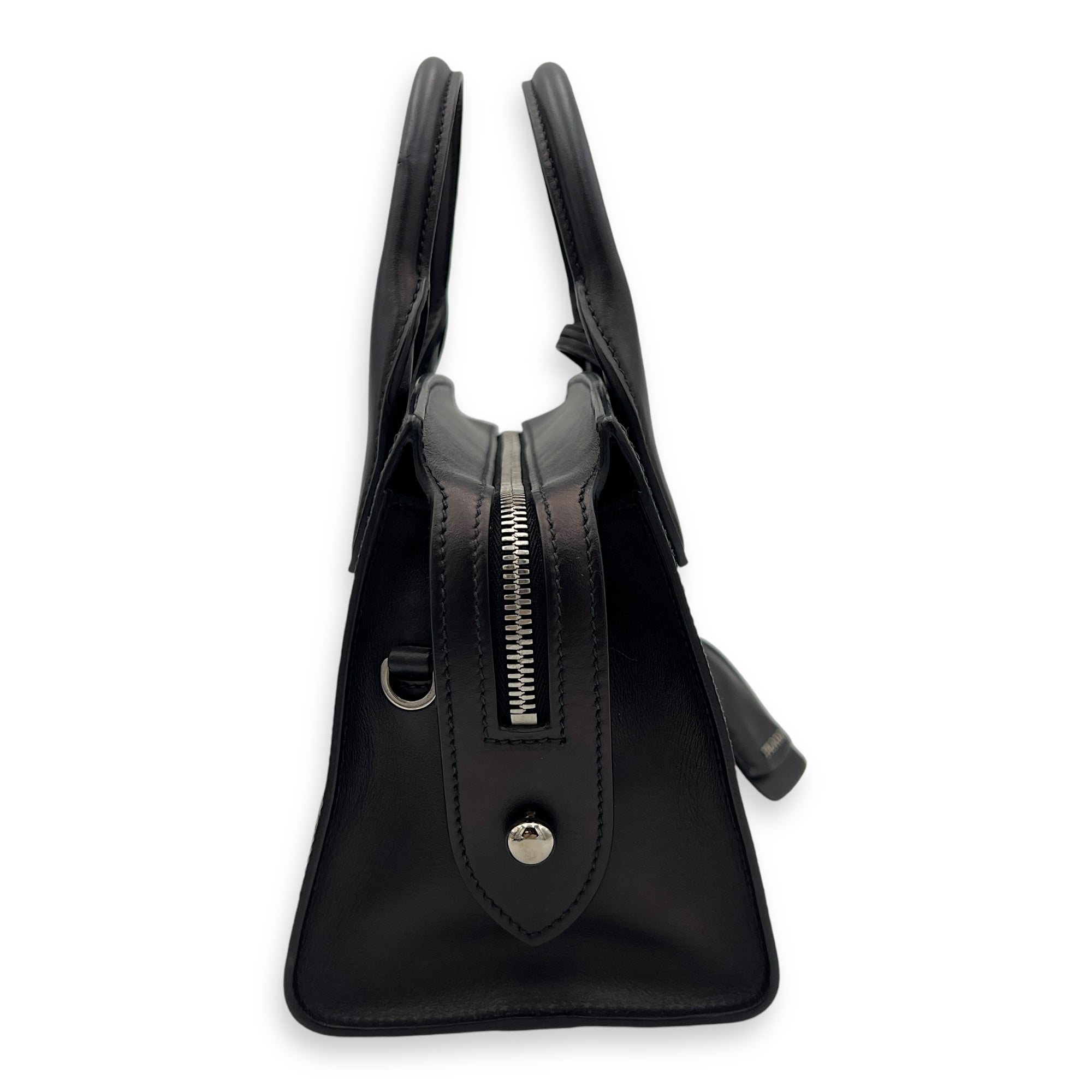 Kristen Top Handle Bag Black in Saffiano Leather, Silver hardware