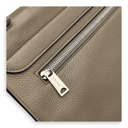 Trapeze Small Brown Top Handle Bag in Calfskin, Silver hardware