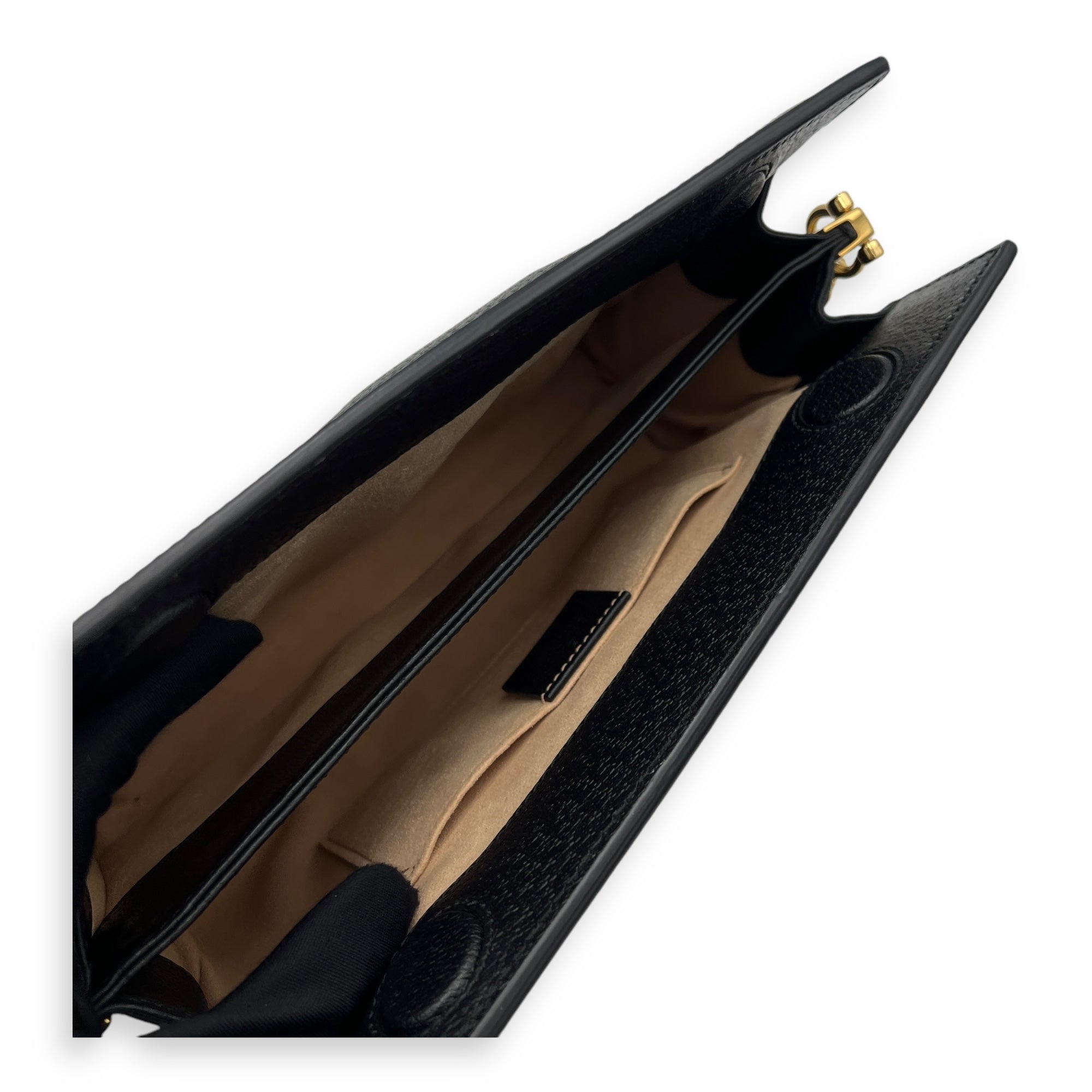 Ophidia Clutch Black in Calfskin, Gold hardware