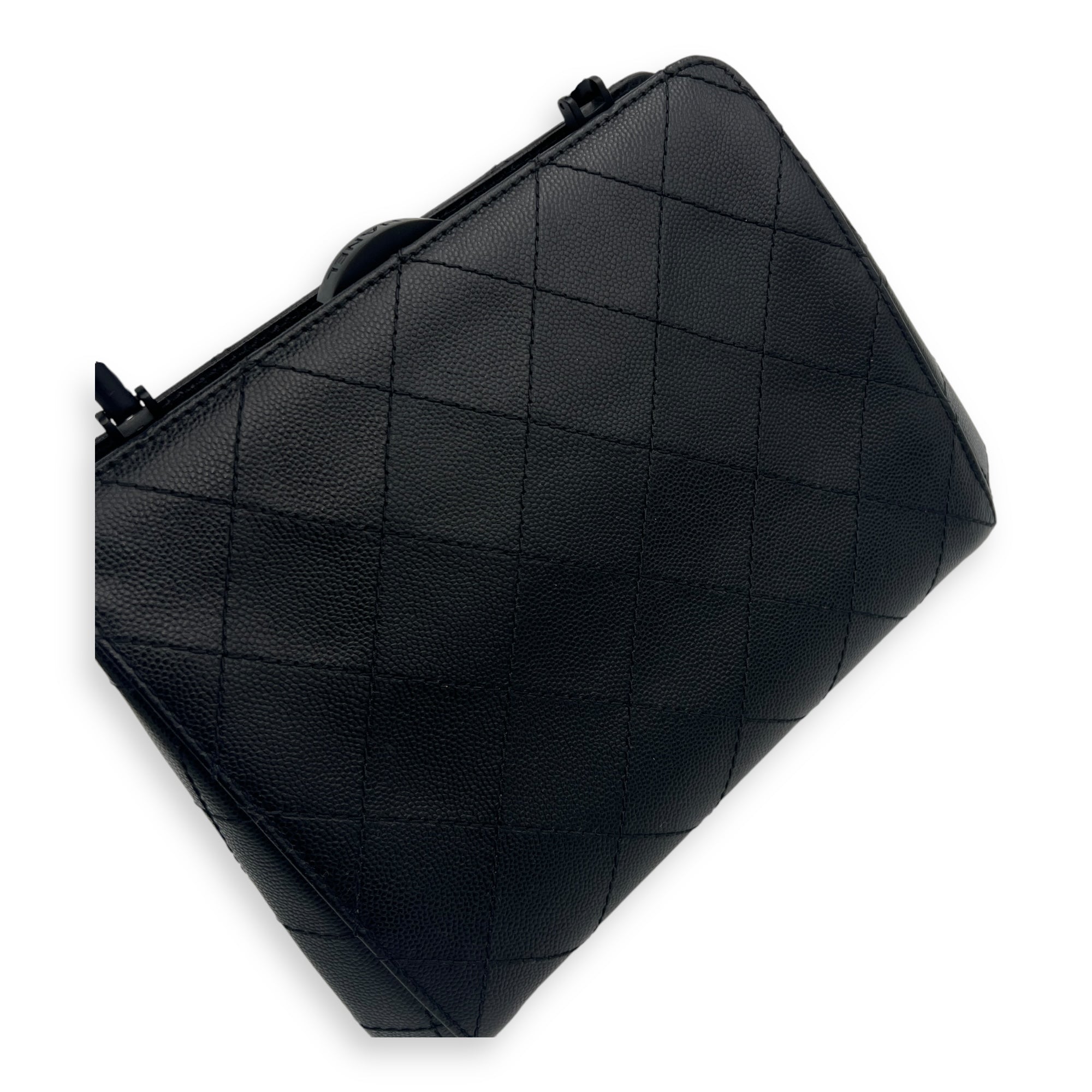 Quilted Top Handle Bag Black in Caviar Leather, Lacquered Metal hardware