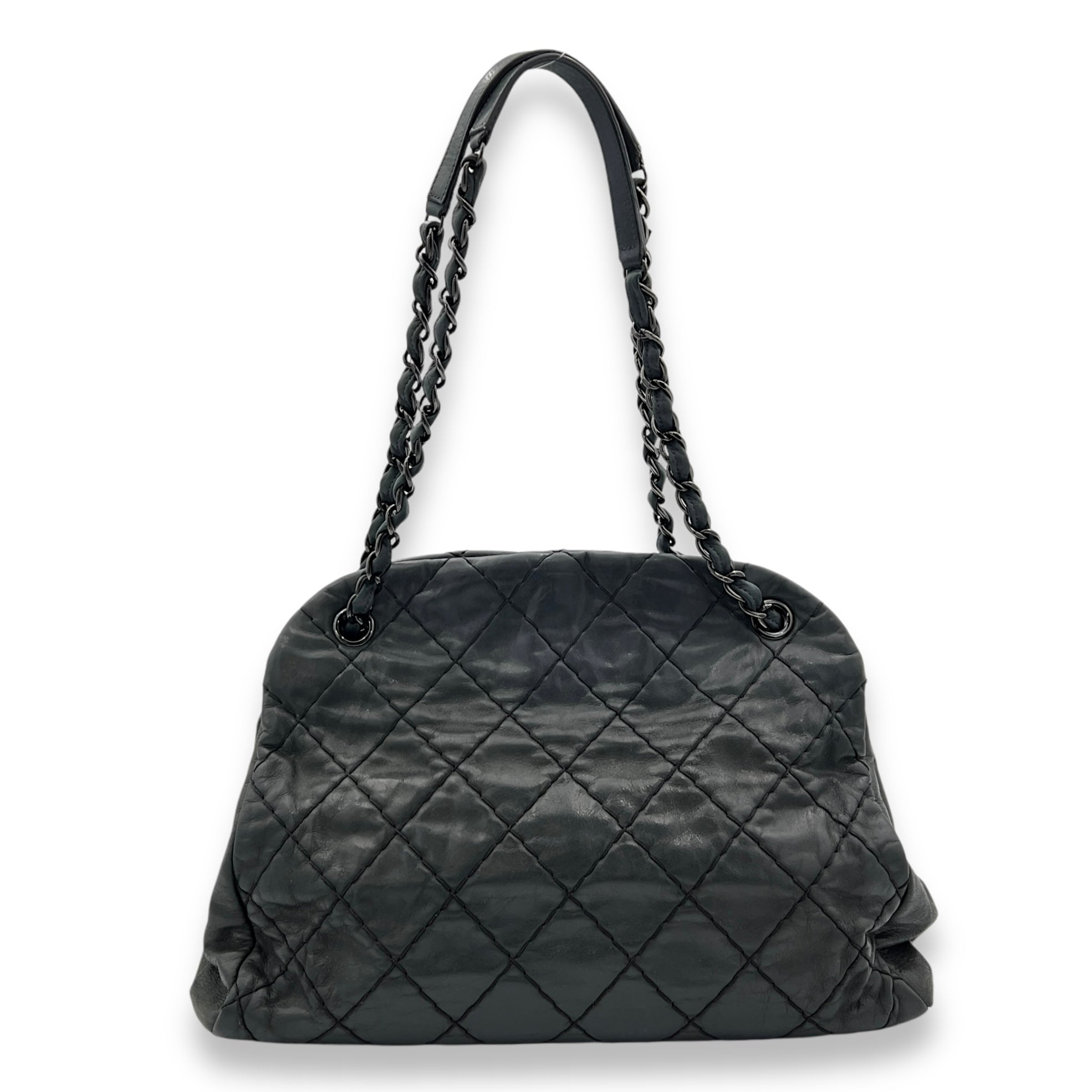 Mademoiselle Bowler Blue Shoulder Bag in Lambskin, Ruthenium hardware